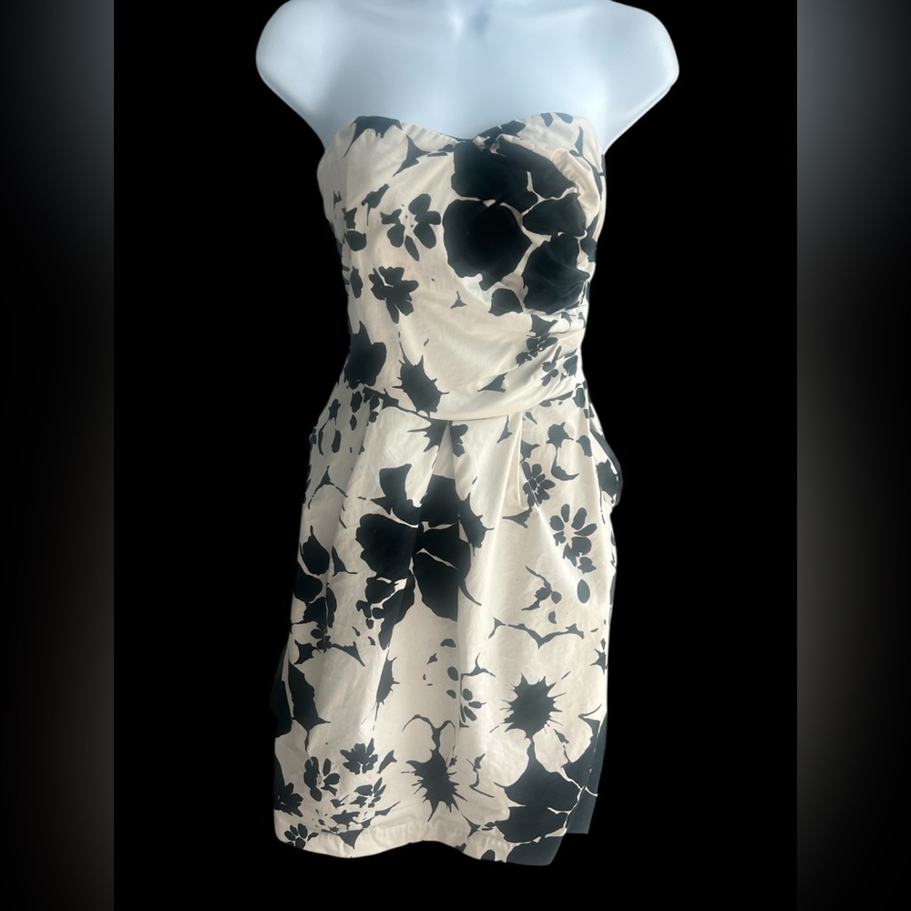 The Limited Black and white floral strapless dress 10
